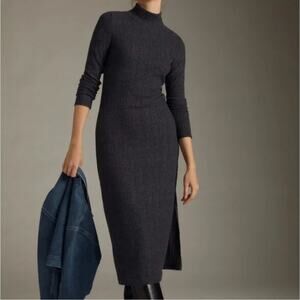 DAILY PRACTICE Anthropologie  Gray Ribbed Long Sleeve Mock Neck Midi Dress Small